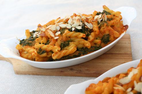 baked kale pumpkin gemelli pasta